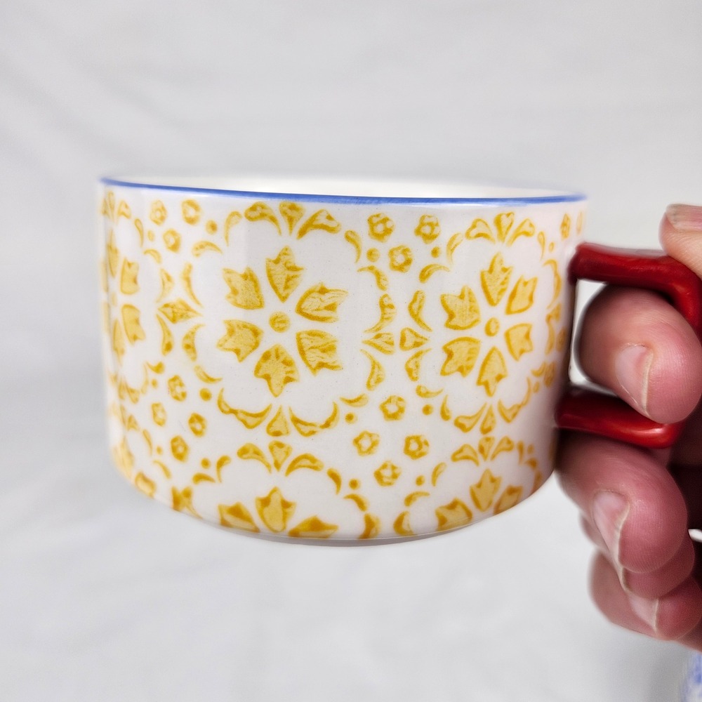 Pier 1 Imports Coffee Mugs Set of 4 Multicolor Floral Hand‎ Painted Stoneware - Picture 7 of 11